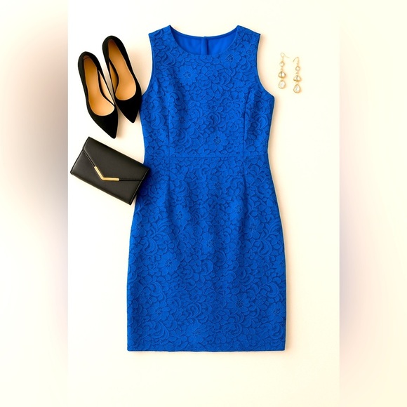 J. Crew Dresses & Skirts - J.Crew Cobalt Blue Lace Sheath Dress Size 8 Wedding Guest Cocktail